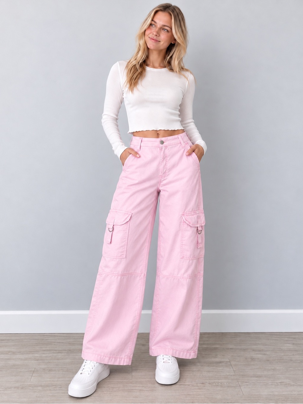 American Eagle Pink Wide Leg Stretch Cargo Pants Y2K Size 2 Short